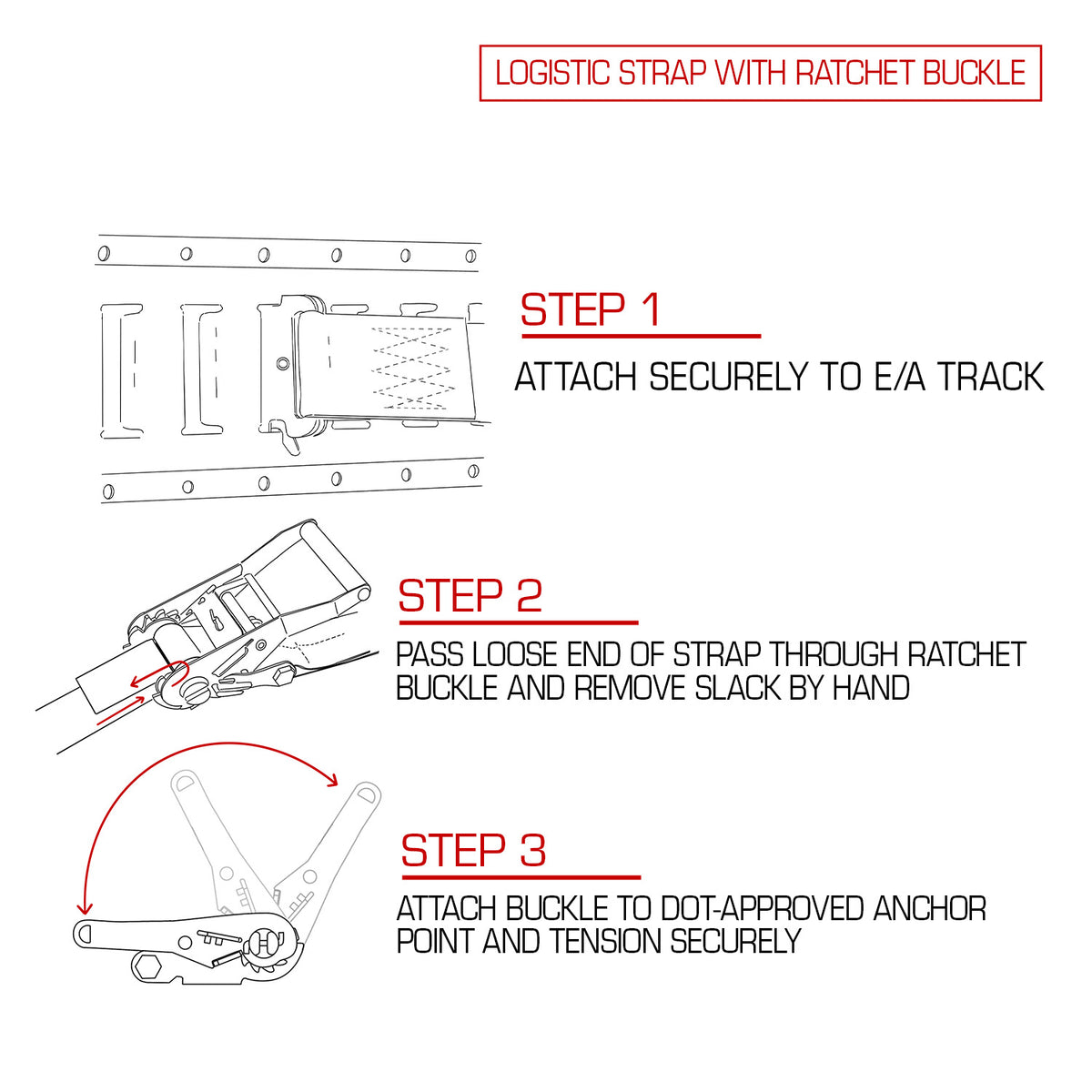 VULCAN Logistic Strap For E Track - Ratchet Style - 16 Foot - 6 Pack - Gray - 1,333 Pound Safe Working Load