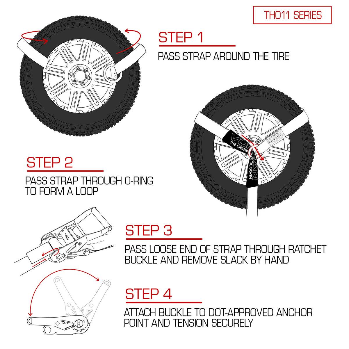 VULCAN Wheel Dolly Tire Harness with Universal O-Ring - Lasso Style - 2 Inch x 96 Inch - 4 Pack - Silver Series - 3,300 Pound Safe Working Load- Straps Only - Ratchets Sold Separately
