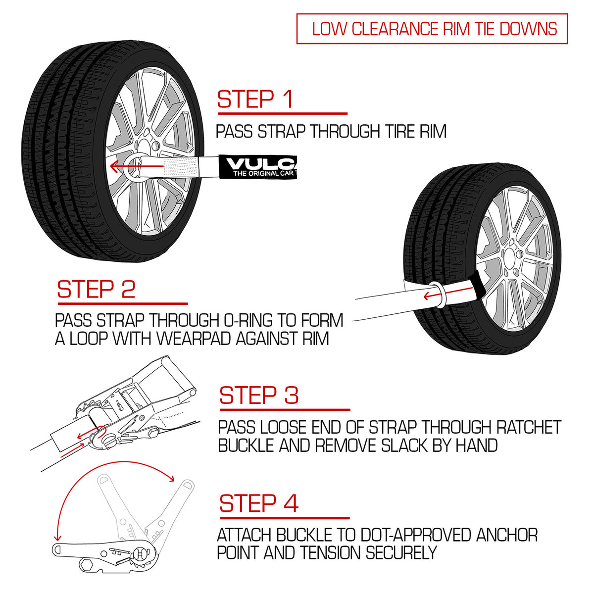 VULCAN Exotic Car Rim Tie Down Set - 2 Inch x 144 Inch - 4 Straps - PROSeries - 3,300 Pound Safe Working Load