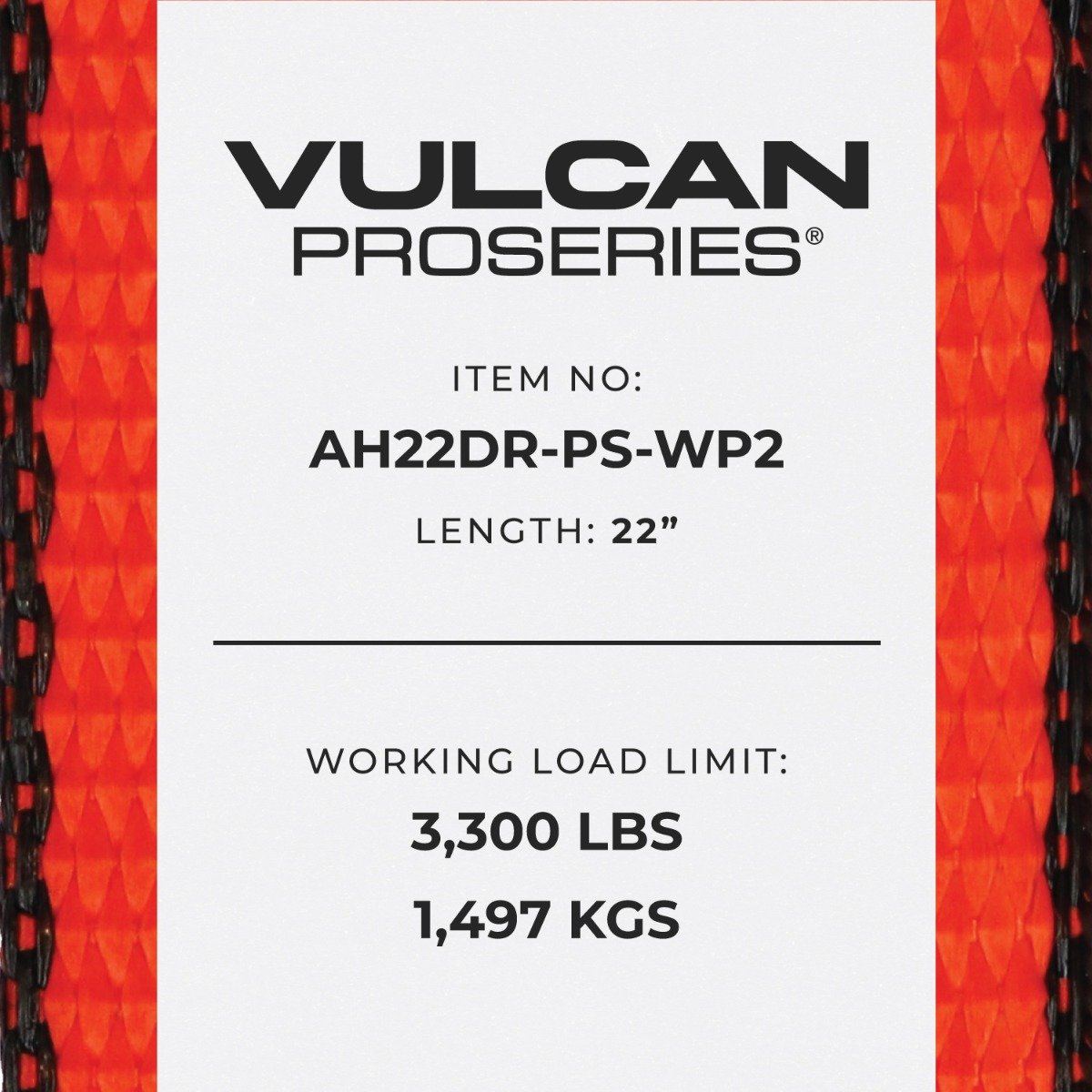 VULCAN Car Tie Down Axle Strap with Wear Pad - 3-Ply Stiff - 2 Inch x 22 Inch - PROSeries - 3,300 Pound Safe Working Load