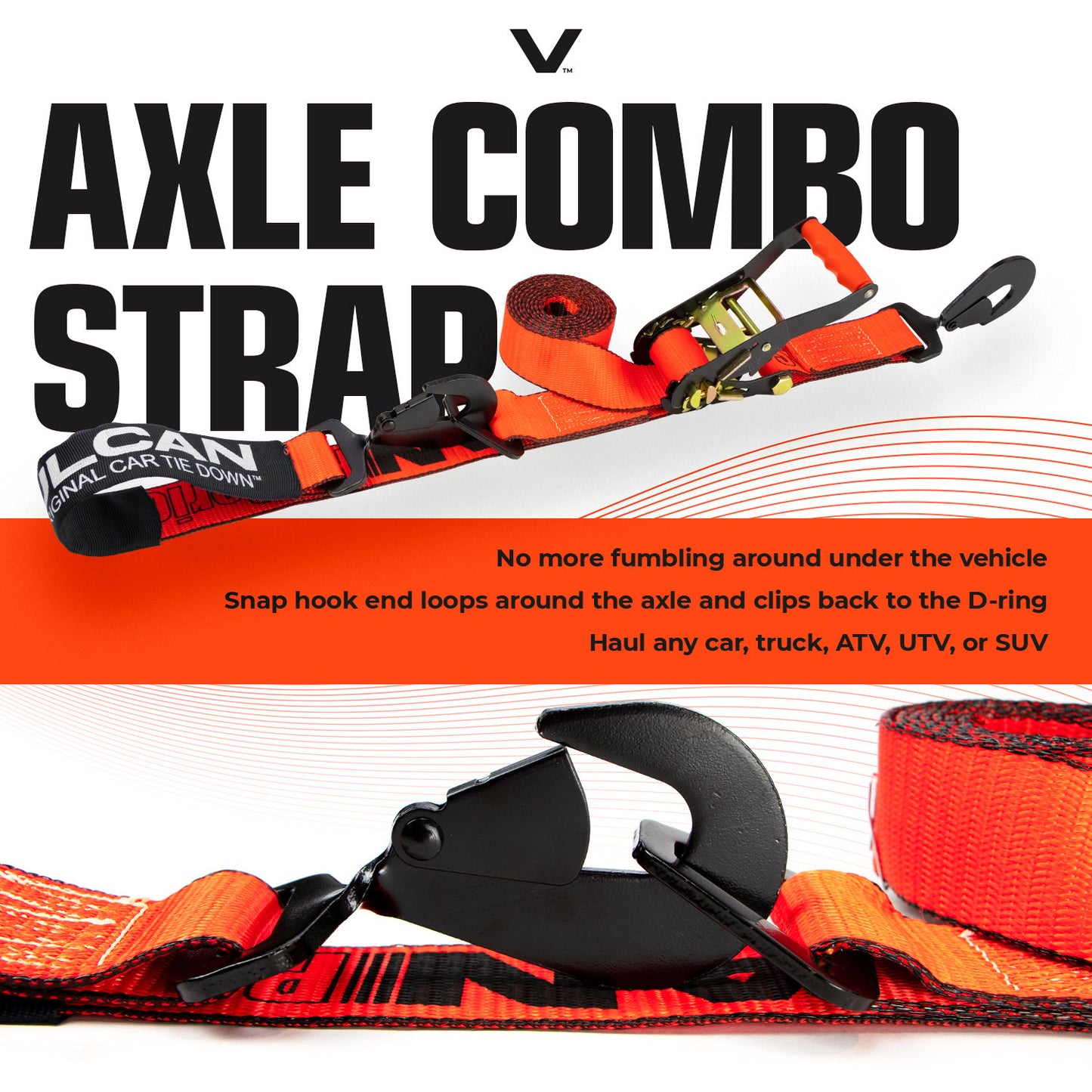 VULCAN Ultimate Axle Tie Down Kit - Heavy Duty Optic Orange ProSeries Webbing - Includes (2) 22 Inch And (2) 36 Inch Axle Straps, (2) 96 Inch Snap Hook Ratchet Strap, And (2) 112 Inch Loop Tie Down Combinations