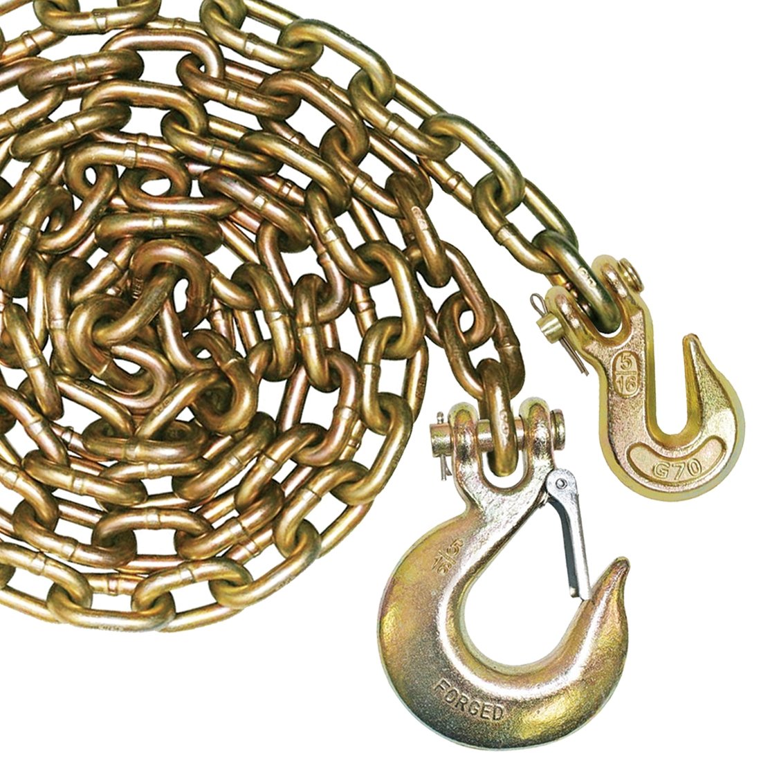 VULCAN Safety/Binder Chain with Clevis Grab Hook/Slip Hook - Grade 70 - 5/16 Inch x 10 Foot - 4,700 Pound Safe Working Load