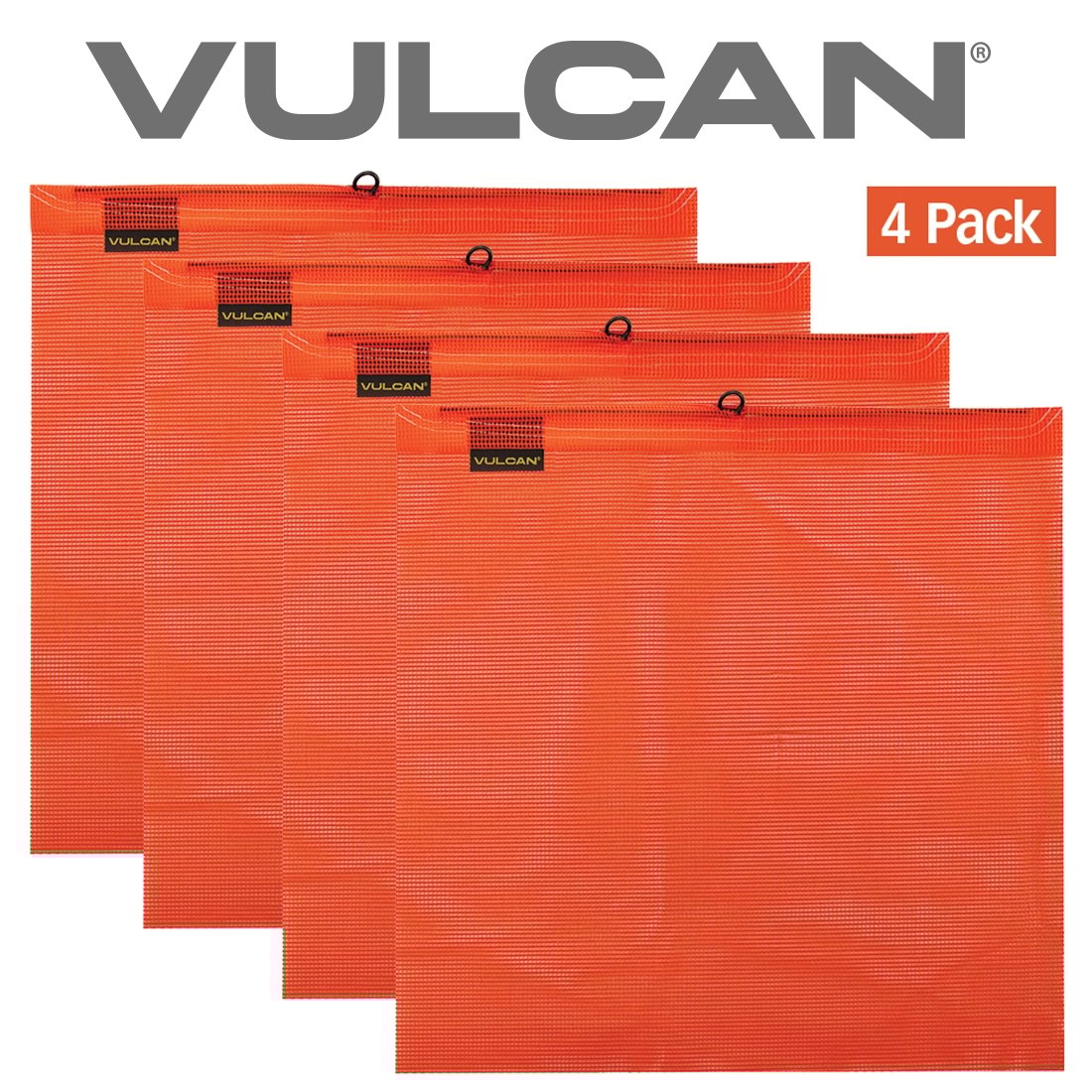 VULCAN Safety Flag with Wire Loop - Bright Orange - Vinyl Coated Polyester Construction - 18 Inch x 18 Inch - 4 Pack