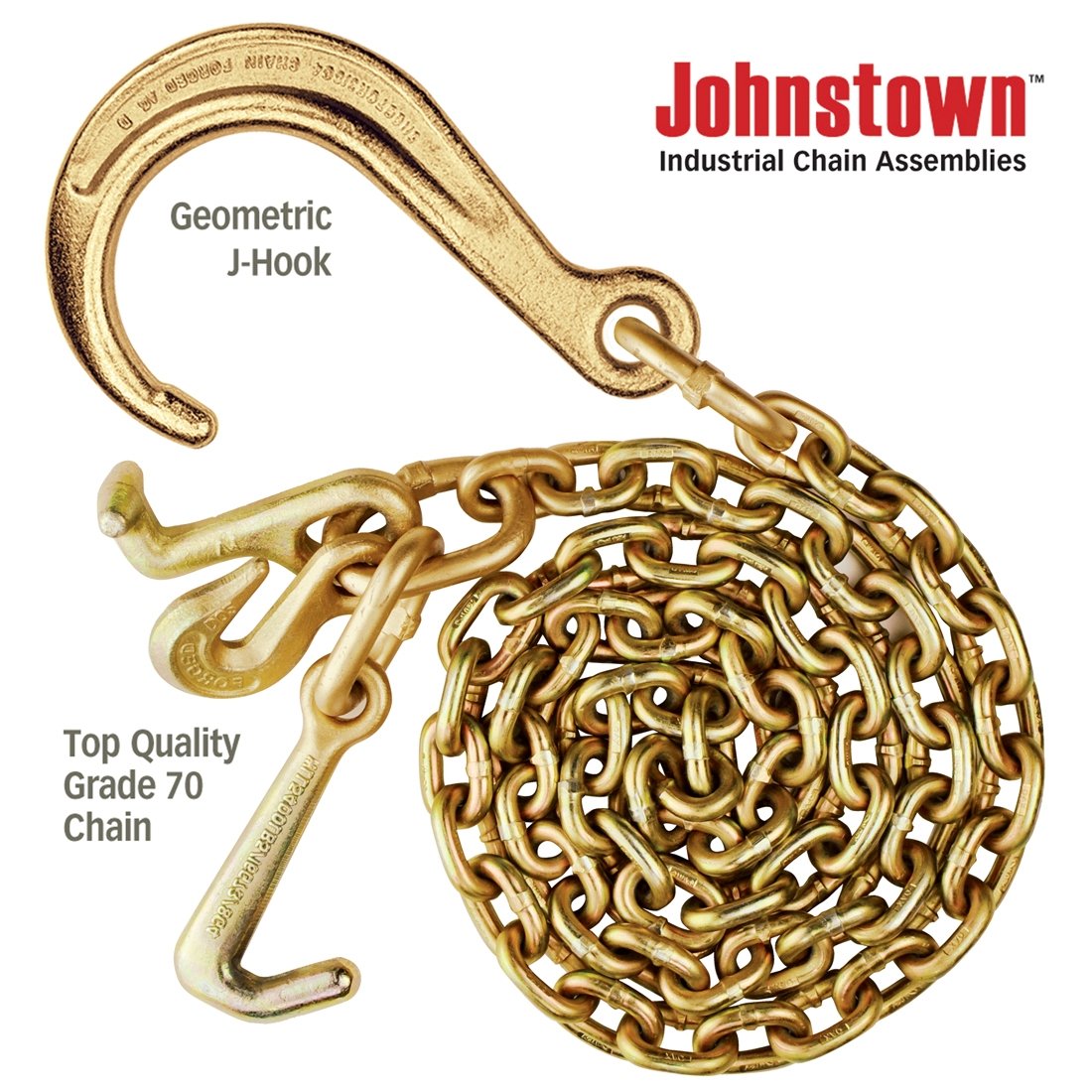 VULCAN Tow Chain with 8 Inch Forged J Hook and GTJ Cluster - Grade 70 Chain - 6 Foot - 4,700 Pound Safe Working Load