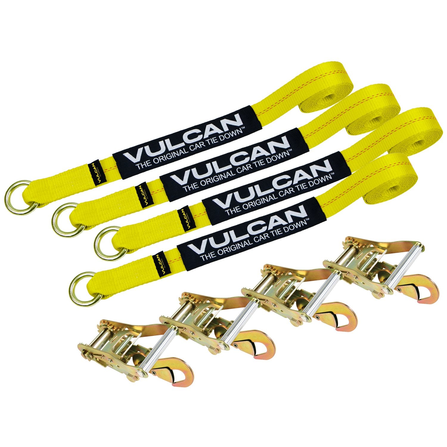 Vulcan Replacement Parts VULCAN Classic Yellow 2 Axle Tie Down System - Complete Kit For Trailers Ratchet Straps Snap