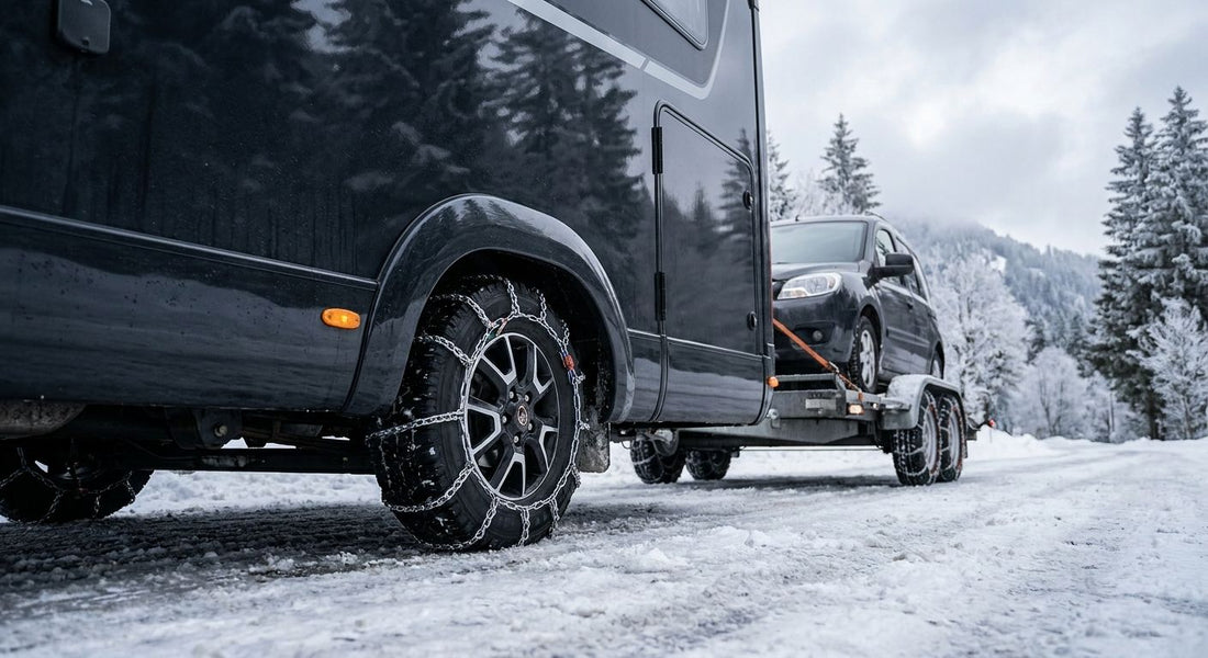 Snow chains for RV and motorhome towing