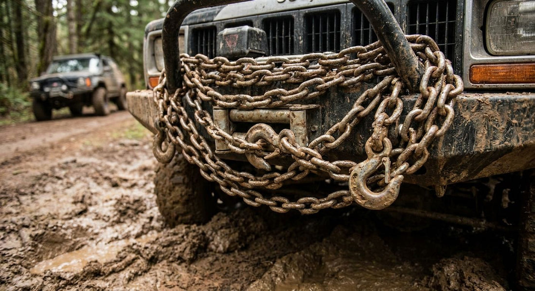 Heavy duty tow chains for mud bogging and off-road trucks