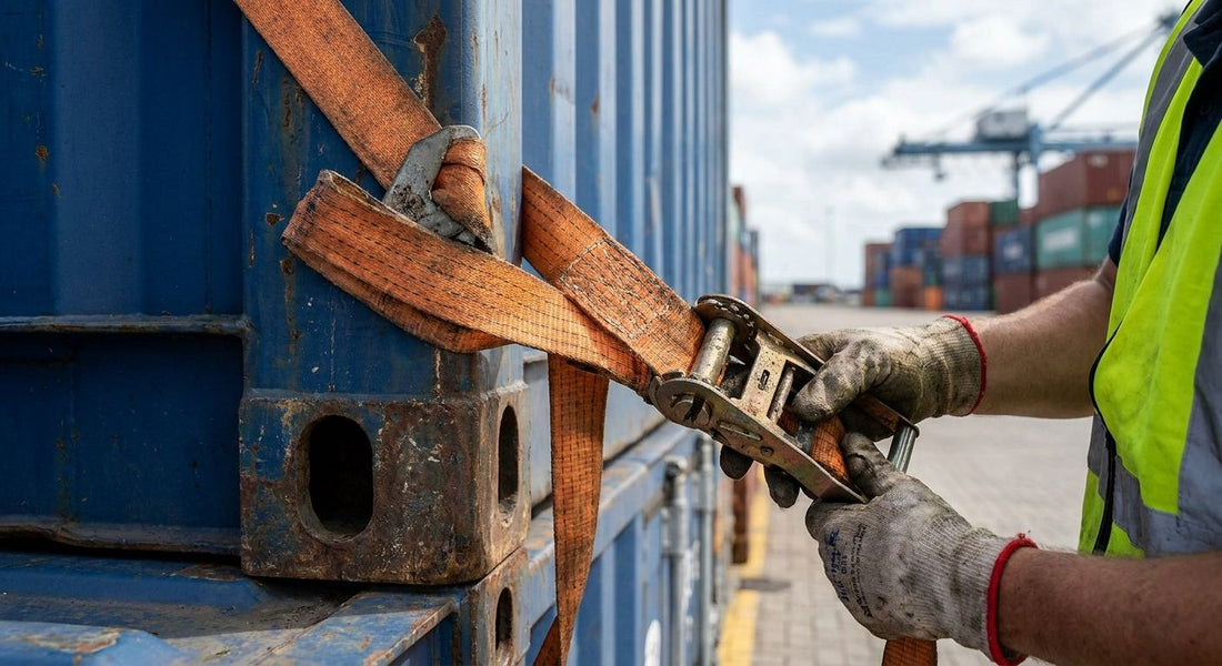 Ratchet straps for shipping container securing