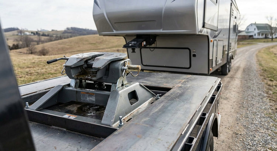 Fifth wheel hitches for flatbed pickup trucks