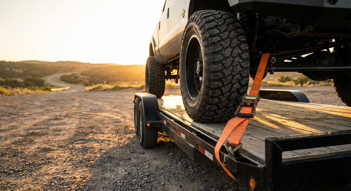 Car hauler straps for lifted trucks