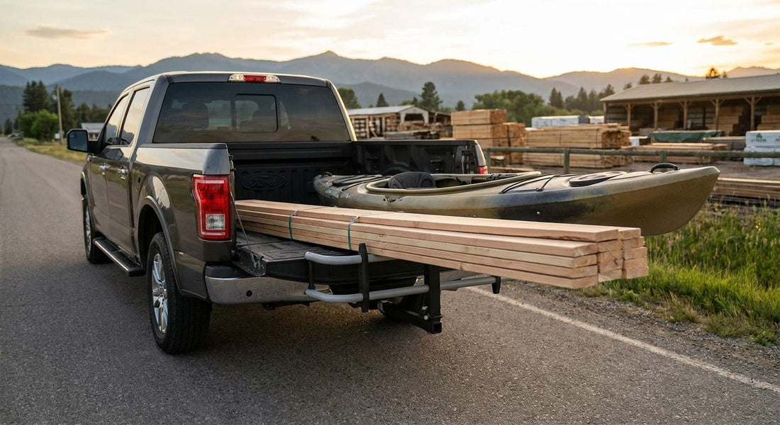Truck bed extenders for hauling long loads