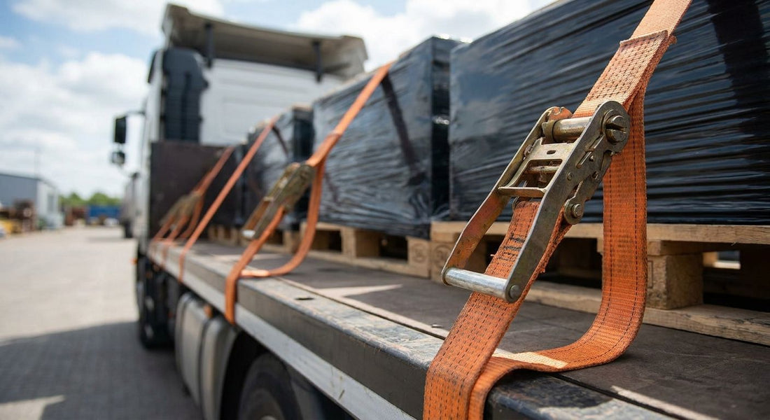 Ratchet straps for pallet loads on flatbed trucks