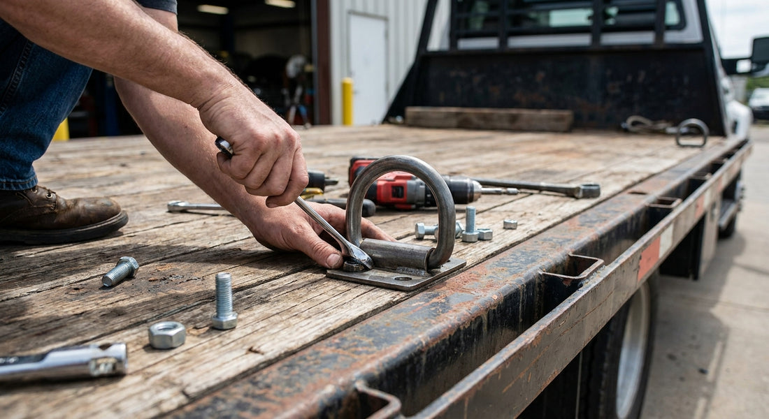 How to bolt tie-down D-rings onto a flatbed deck