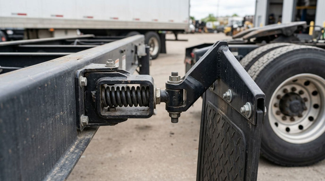 How to connect mud flap hangers to a spring-loaded breakaway mount