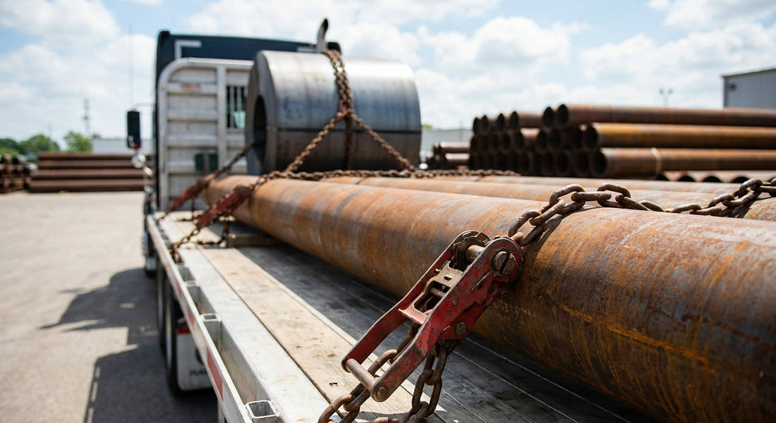 Load binders for steel coil and pipe hauling