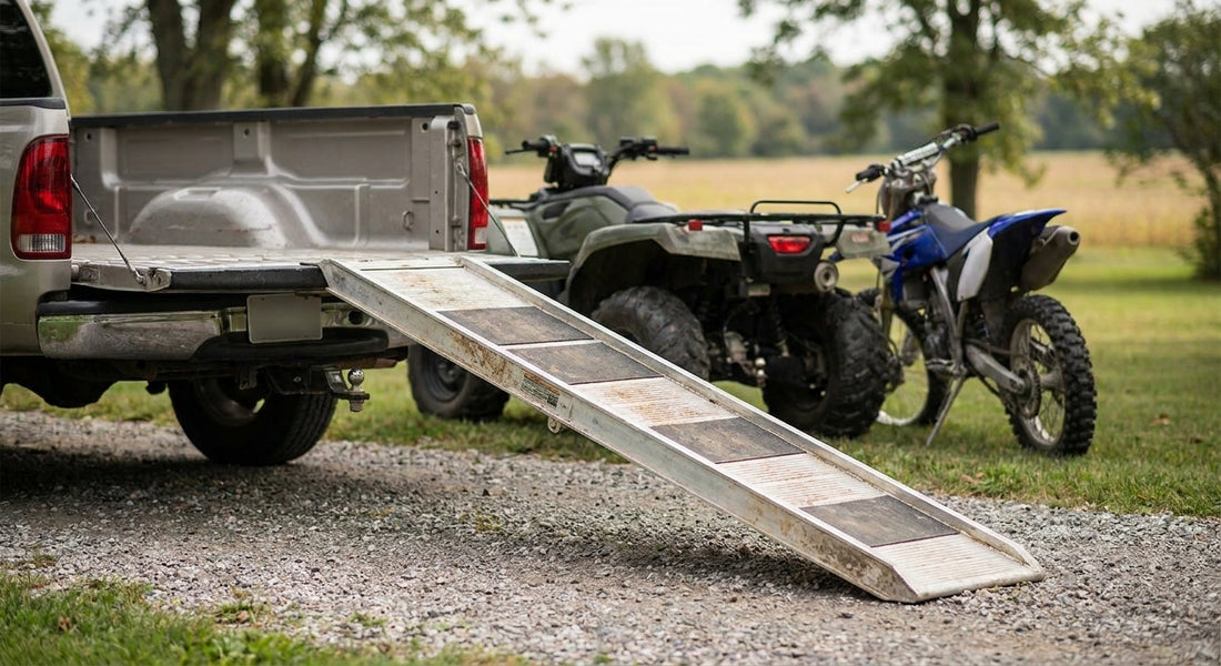 Loading ramps for ATV and motorcycle trailers