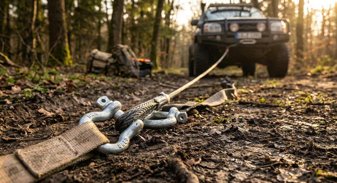 Bow shackles for winch recovery rigging