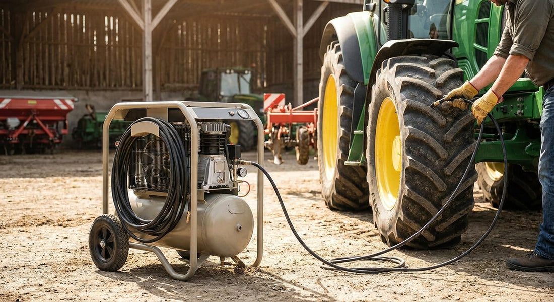 Portable air compressors for farm and ranch equipment