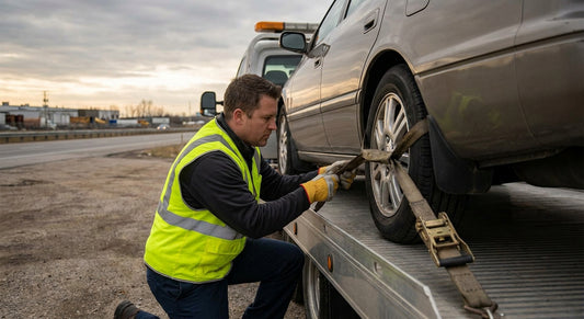 How to secure a car on a flatbed with straps