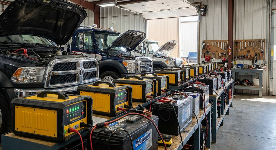 Battery maintainers for tow truck fleets
