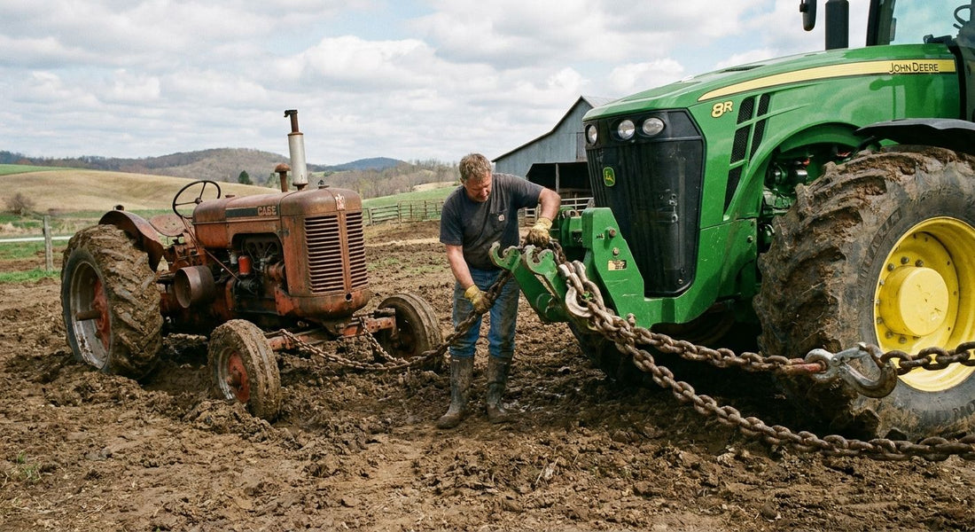Heavy duty tow chains for farm and ranch tractor recovery