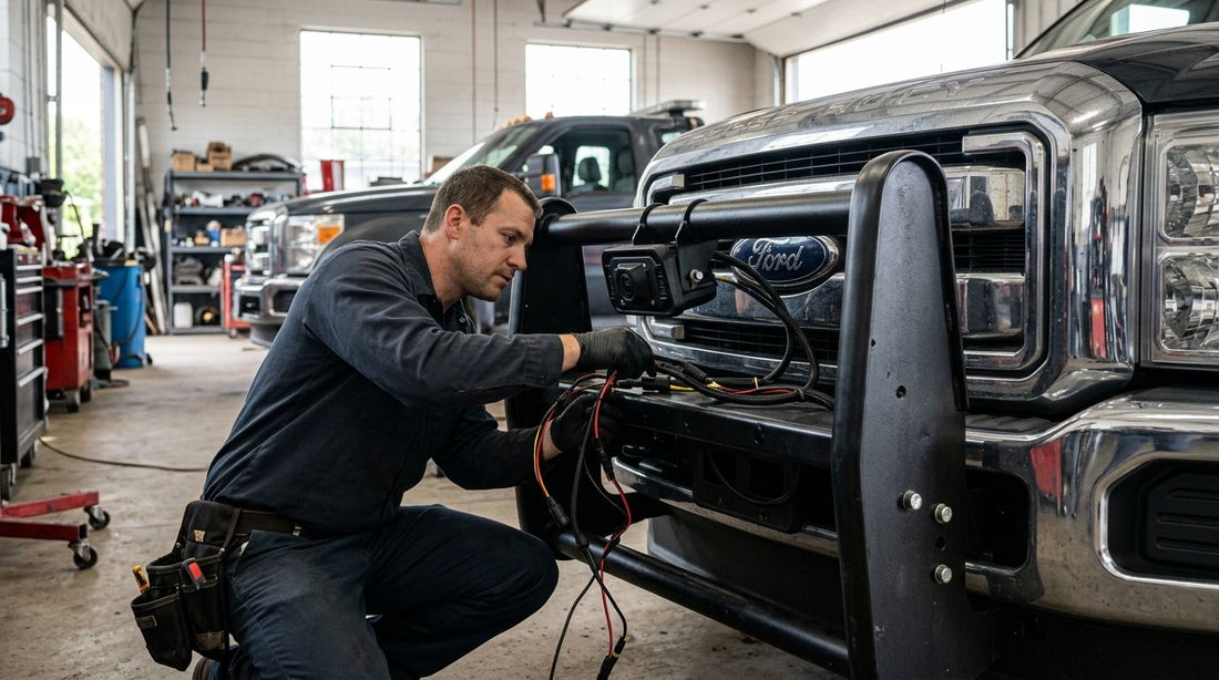 How to connect a backup camera to a tow truck push bumper