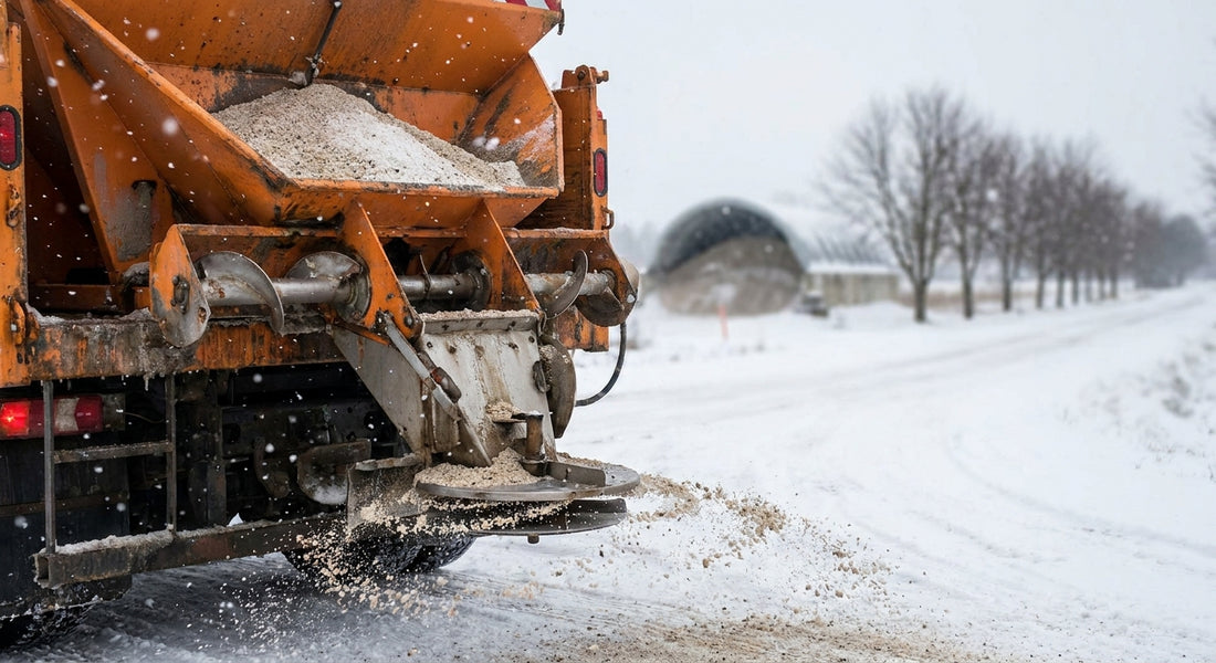Salt and sand spreaders for winter service trucks