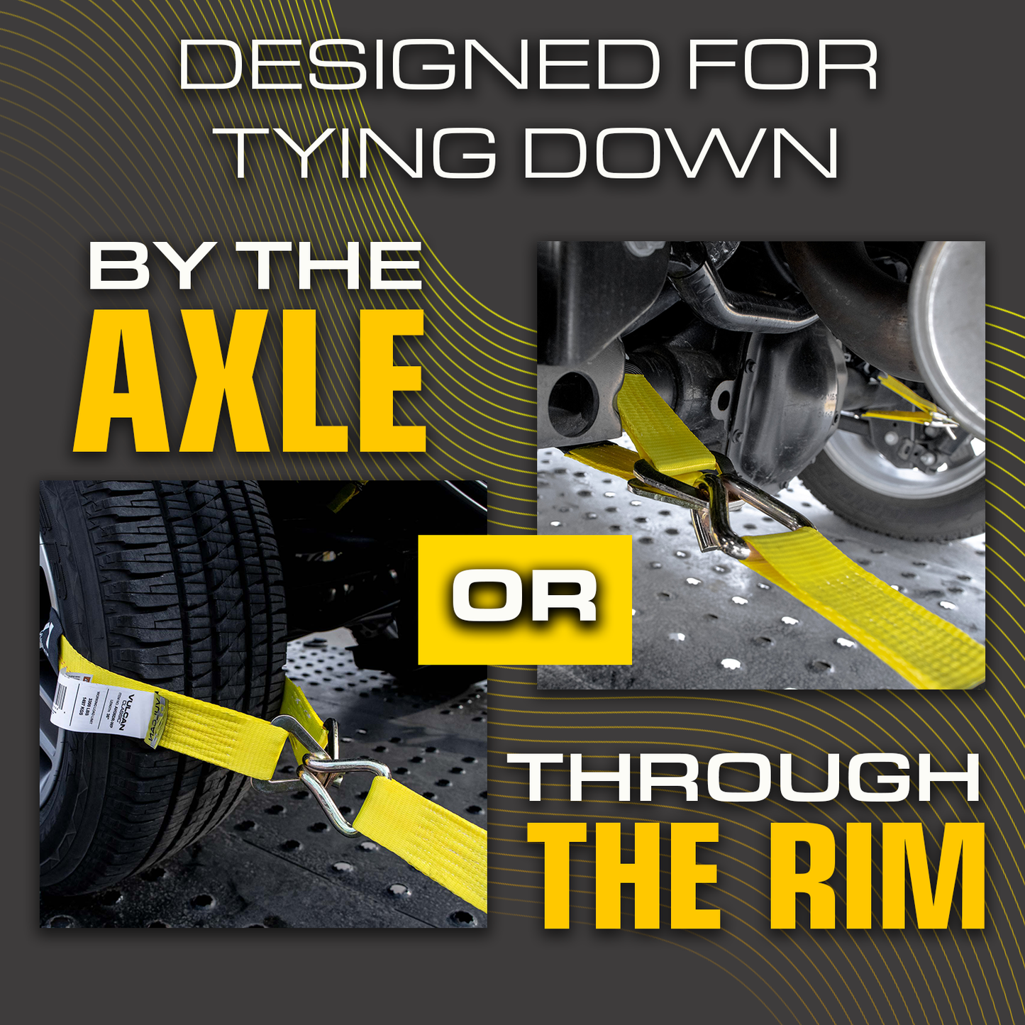 VULCAN Tie Down Axle Straps with Wear Pad - 4 Pack - Classic Yellow - 3,300 Pound Safe Working Load