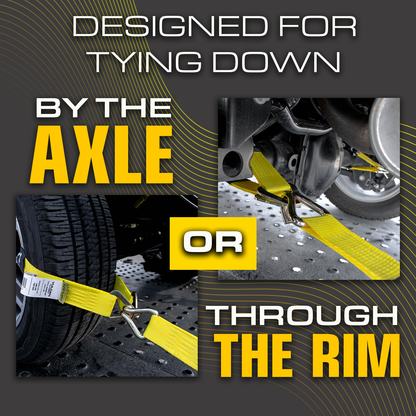 VULCAN Car Tie Down Axle Strap - 3 Inch x 30 Inch - Classic Yellow - 5,000 Pound Safe Working Load