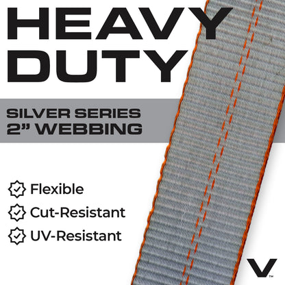 VULCAN Car Tie Down Axle Strap with Wear Pad - 2 Inch x 22 Inch - 4 Pack - Silver Series - 3,300 Pound Safe Working Load