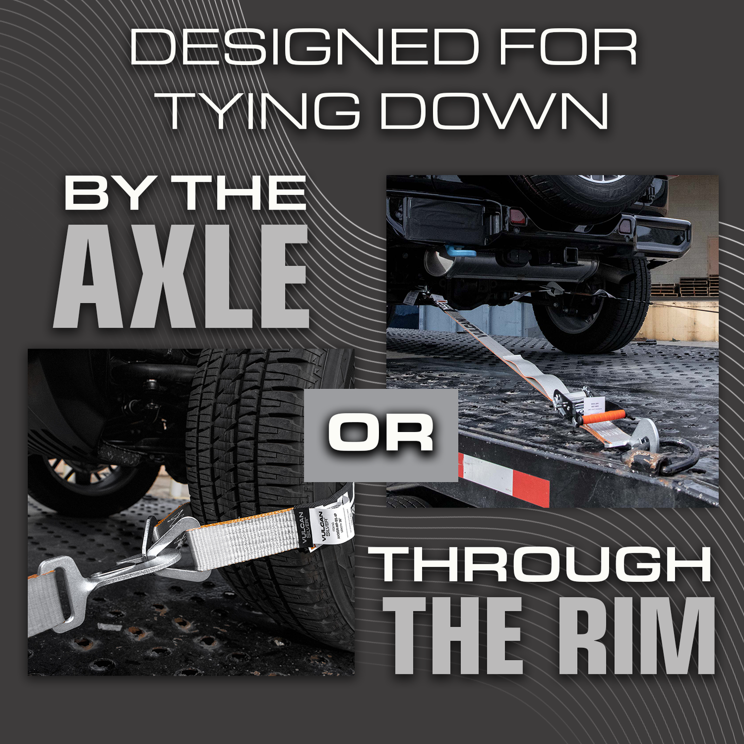 VULCAN Car Tie Down Axle Strap - 3 Inch x 30 Inch - Silver Series - 5,000 Pound Safe Working Load