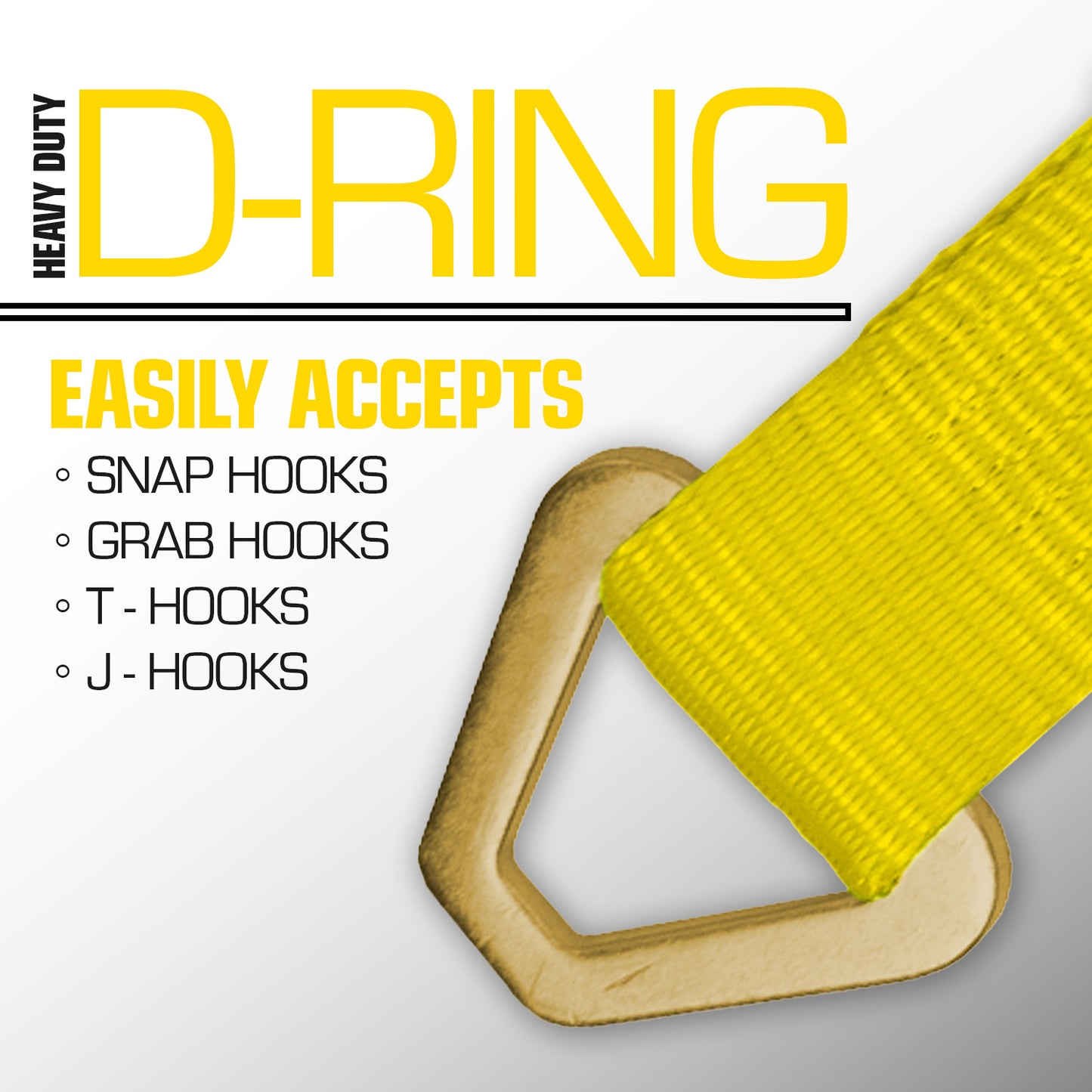 VULCAN Winch Strap with D Ring - 3 Inch x 27 Foot - Classic Yellow - 5,000 Pound Safe Working Load