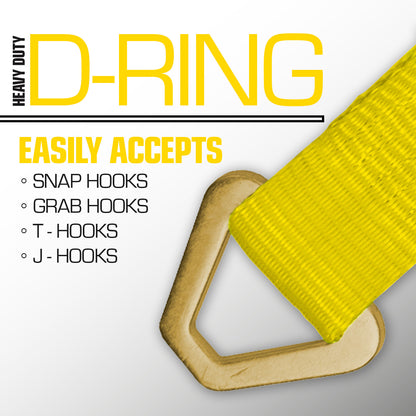 VULCAN Winch Strap with D Ring - 3 Inch x 27 Foot - Classic Yellow - 5,000 Pound Safe Working Load