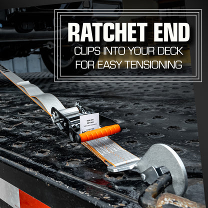 VULCAN Axle Tie Down Combo Strap with Snap Hook Ratchet - 2 Inch x 114 Inch - 4 Pack - Silver Series - 3,300 Pound Safe Working Load