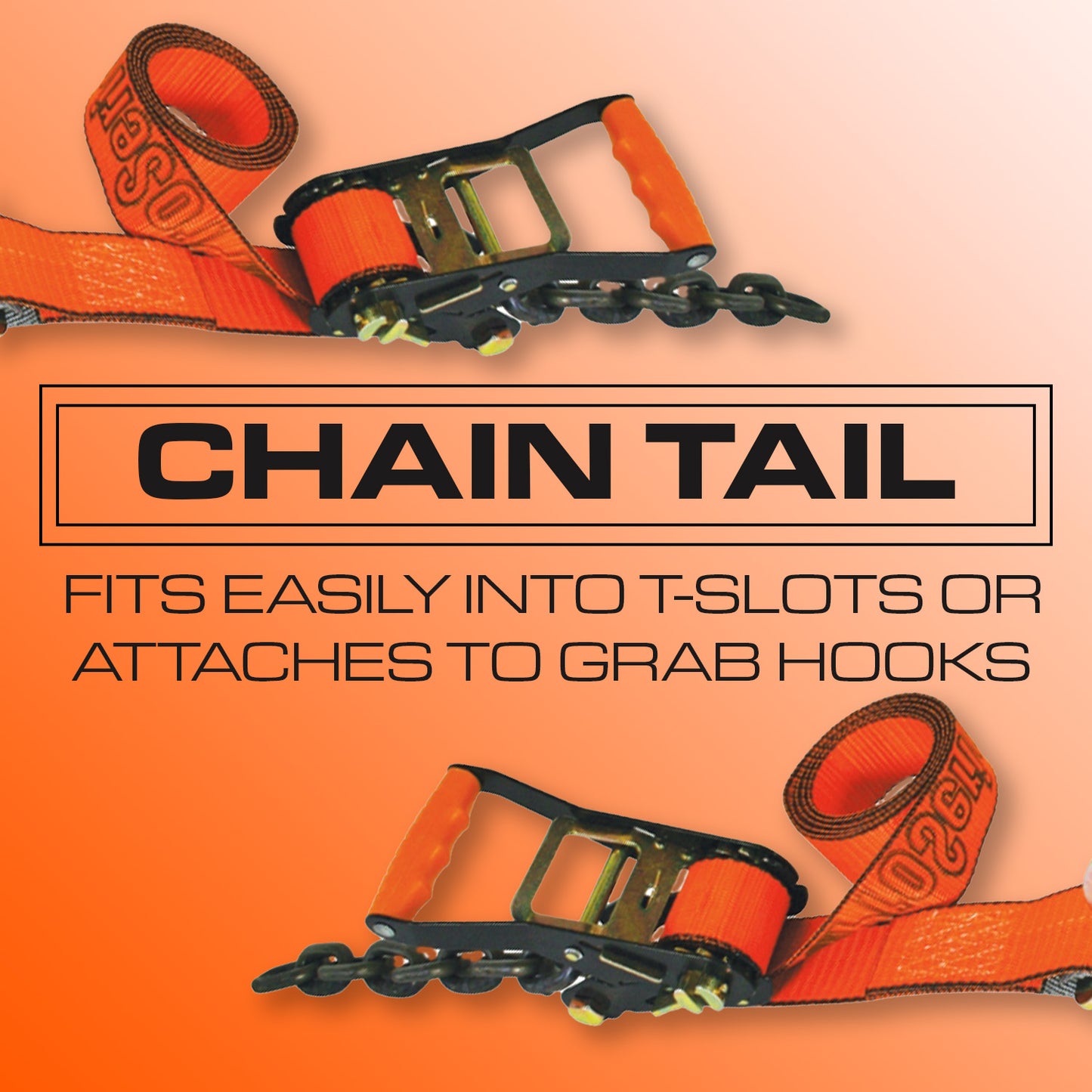 VULCAN Axle Tie Down Combo Strap - Chain Tail Ratchet - 2x114 Inch - 4 Pack - PROSeries - 3,300 Pound Safe Working Load