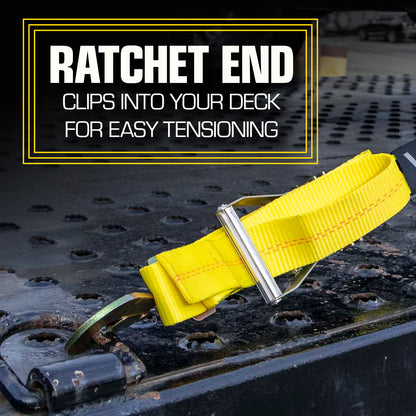 VULCAN Axle Tie Down Combo Strap with Snap Hook Ratchet - 2 Inch x 114 Inch - 4 Pack - Classic Yellow - 3,300 Pound Safe Working Load
