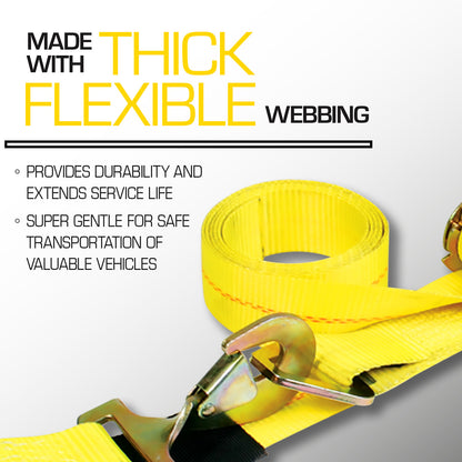 VULCAN Axle Tie Down Combo Strap with Snap Hook Ratchet - 2 Inch x 114 Inch - 4 Pack - Classic Yellow - 3,300 Pound Safe Working Load