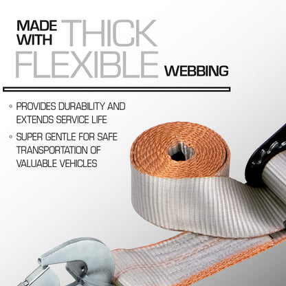 VULCAN Axle Tie Down Combo Strap - Chain Tail Ratchet - 2 x 114 Inch - 4 Pack - Silver Series - 3,300 Pound Safe Working Load