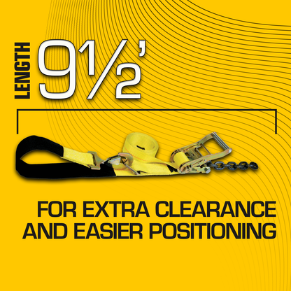 VULCAN Axle Tie Down Combo Strap with Snap Hook Ratchet - 2 Inch x 114 Inch - 4 Pack - Classic Yellow - 3,300 Pound Safe Working Load