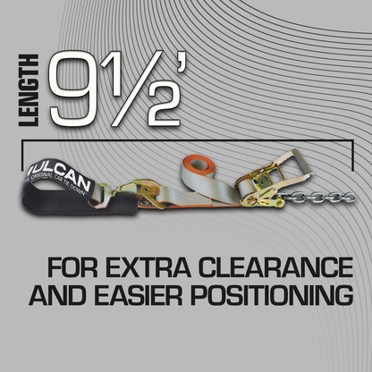 VULCAN Axle Tie Down Combo Strap - Chain Tail Ratchet - 2 x 114 Inch - 4 Pack - Silver Series - 3,300 Pound Safe Working Load