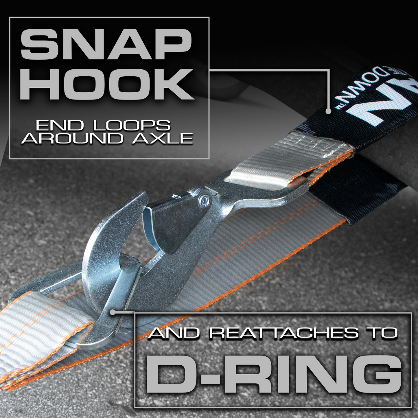 VULCAN Axle Tie Down Combo Strap - Chain Tail Ratchet - 2 x 114 Inch - 4 Pack - Silver Series - 3,300 Pound Safe Working Load