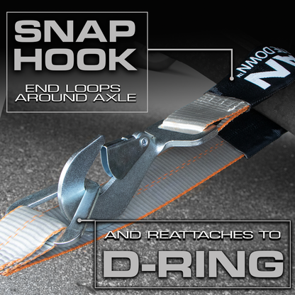 VULCAN Axle Tie Down Combo Strap - Chain Tail Ratchet - 2 x 114 Inch - 4 Pack - Silver Series - 3,300 Pound Safe Working Load