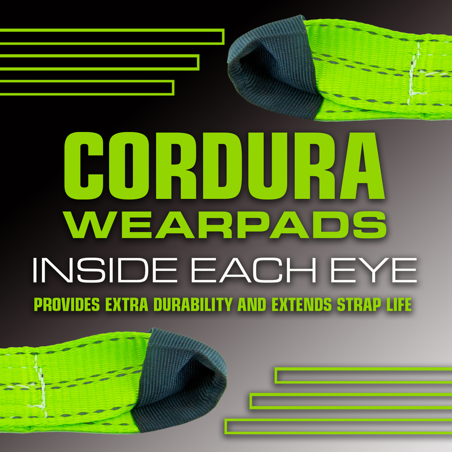 VULCAN Car Tie Down Axle Strap with Wear Pad Eyes - Eye and Eye - 2 Inch x 22 Inch - High-Viz - 4 Pack - 3,300 Pound Safe Working Load