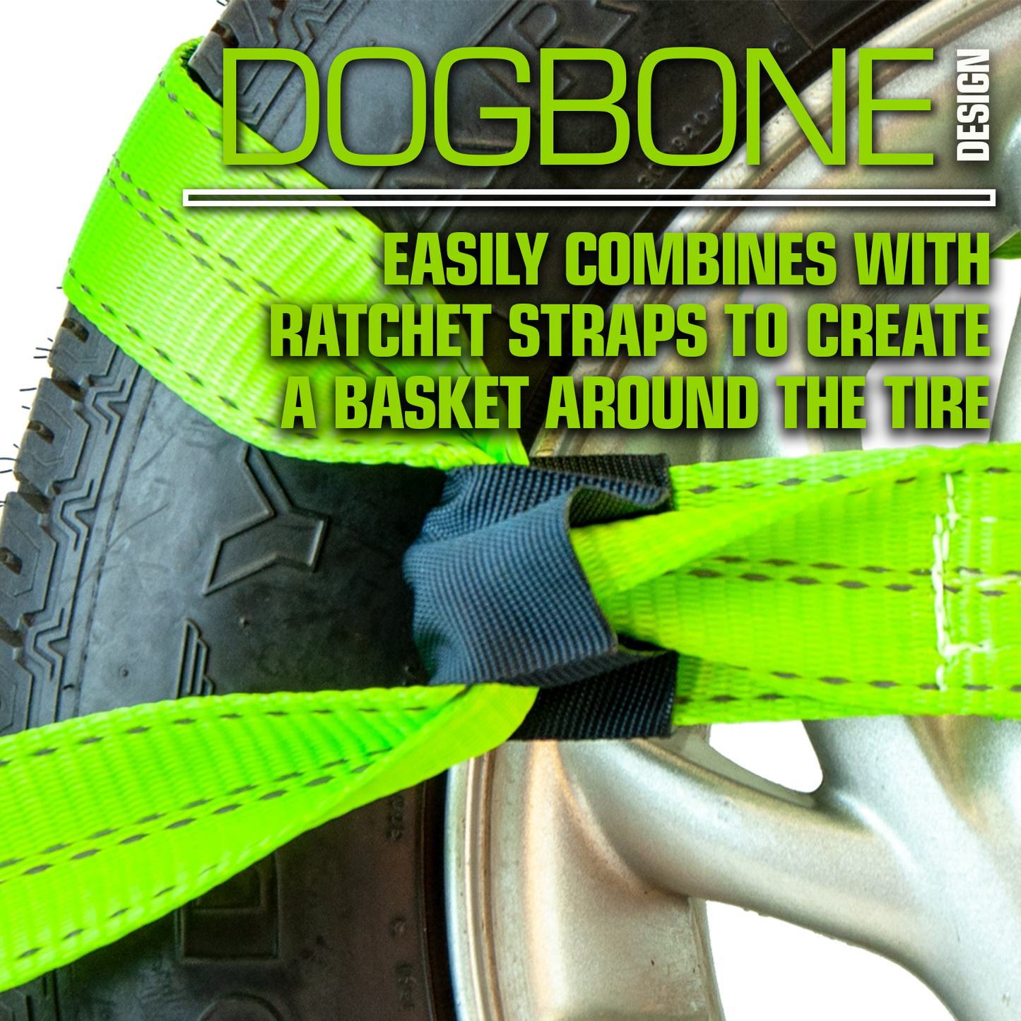 VULCAN Car Tie Down Axle Strap with Wear Pad Eyes - Eye and Eye - 2 Inch x 22 Inch - High-Viz - 4 Pack - 3,300 Pound Safe Working Load