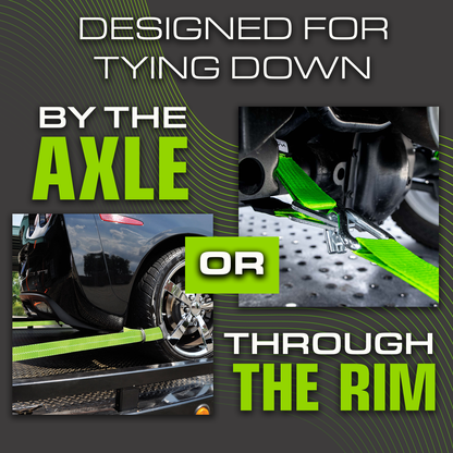 VULCAN Car Tie Down Axle Strap with Wear Pad - 2 Inch x 22 Inch - 4 Pack - High-Viz - 3,300 Pound Safe Working Load