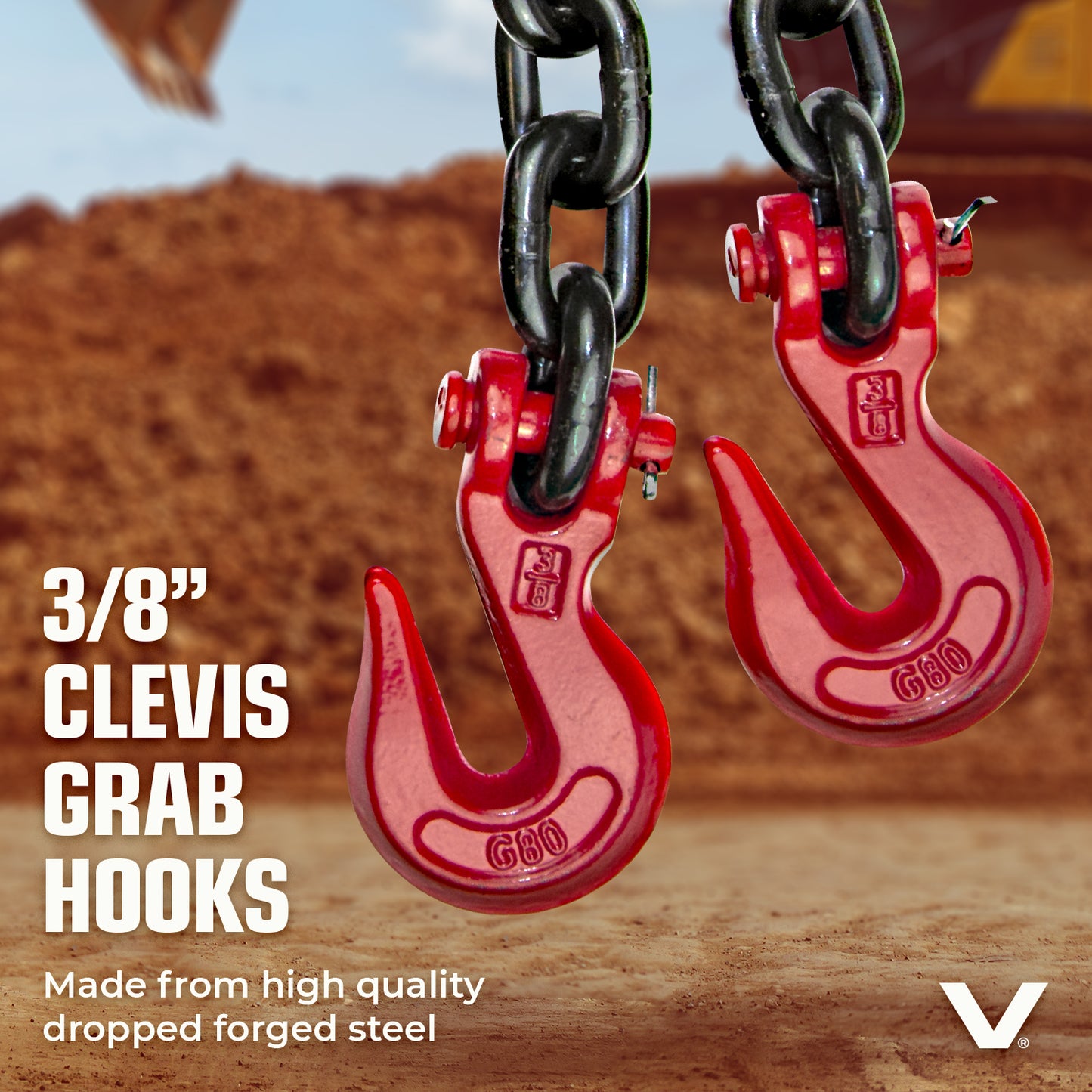 VULCAN Chain and Binder Kit - Grade 80 - 3/8 Inch x 20 Foot - Includes 2 Chains and 2 Binders - 7,100 Pound Safe Working Load