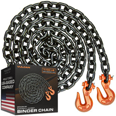VULCAN Binder/Safety Chain with Clevis Grab Hooks - Grade 80 - 3/8 Inch x 10 Foot - 7,100 Pound Safe Working Load