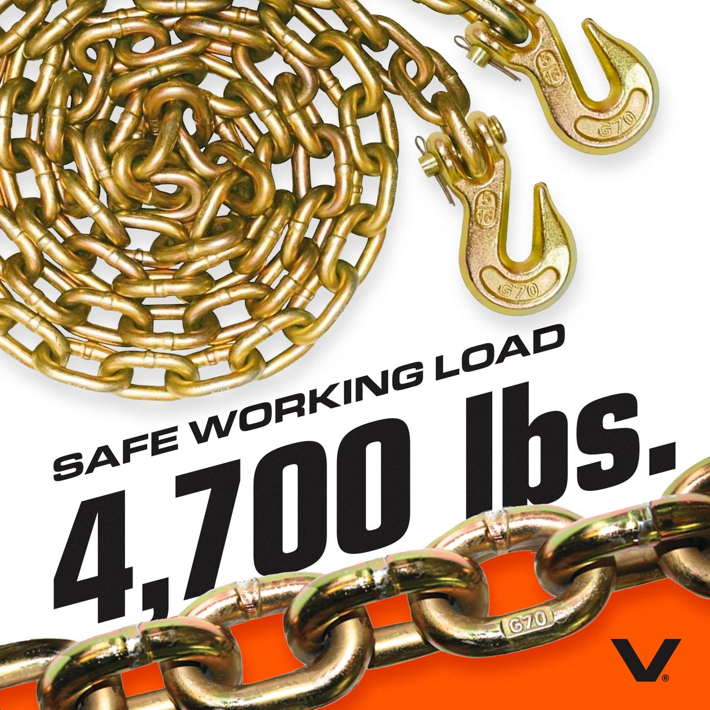 VULCAN Chain and Load Binder Kit - Grade 70 - 5/16 Inch x 10 Foot - 4,700 Pound Safe Working Load
