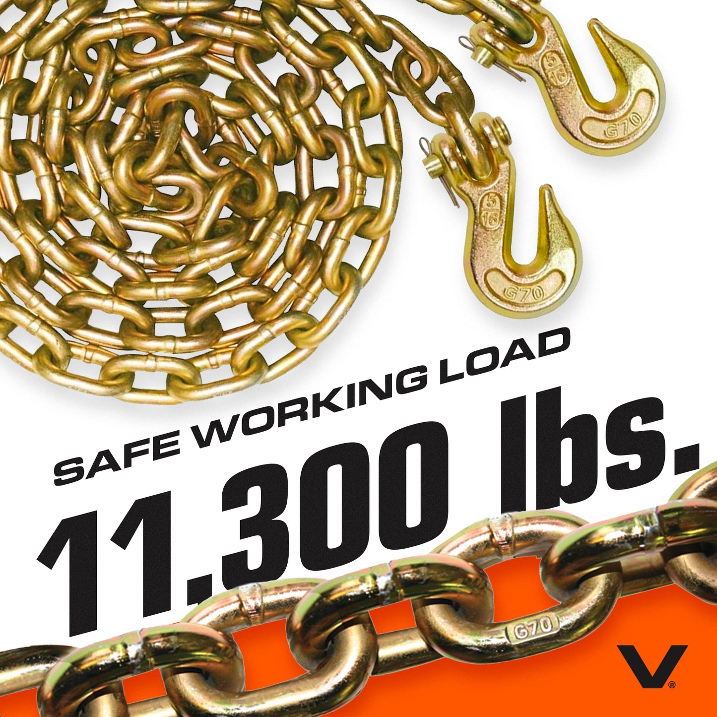 VULCAN Chain and Load Binder Kit - (2) Grade 70 1/2 Inch x 20 Foot Chains And (2) Ratchet Load Binders - 9,200 Pound Safe Working Load