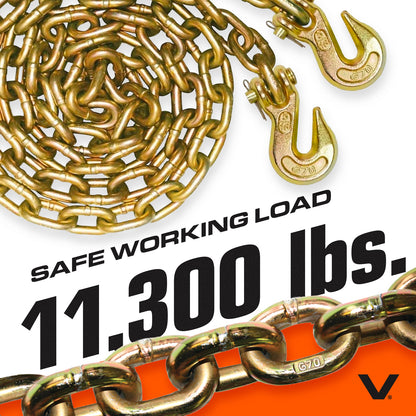 VULCAN Chain and Load Binder Kit - (2) Grade 70 1/2 Inch x 20 Foot Chains And (2) Ratchet Load Binders - 9,200 Pound Safe Working Load